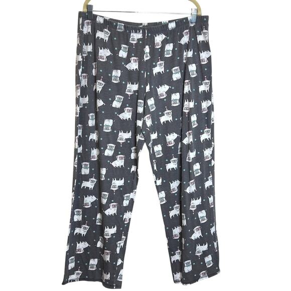 Jenni Intimates Womens Pajama Pants Size XXL Pug Novelty Print Gray White - Picture 1 of 6